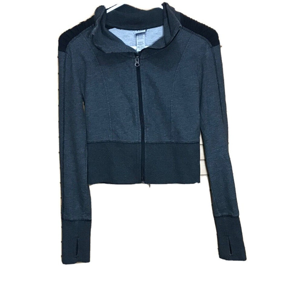 Champion Zip Up Half Shirt Belly Shirt Grey black Ruching Workout Running SP